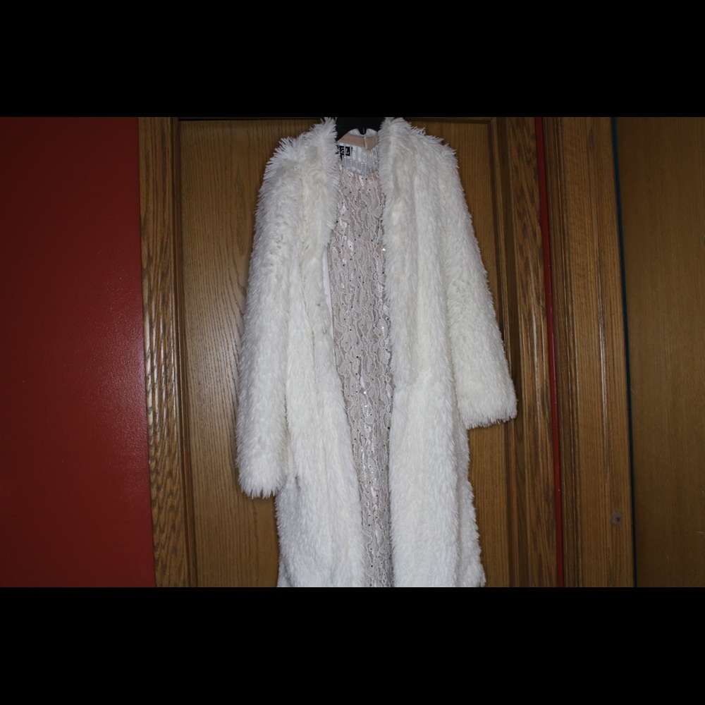 Long white fur coat